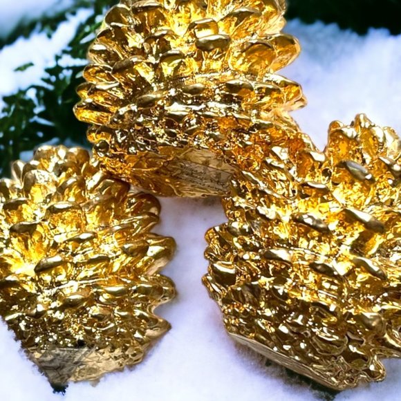 Gold Pinecone Christmas Ornaments Set of 5 Dept 56 Holiday Décor Place Card - Picture 2 of 9